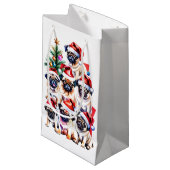 Pug Familie Kerst Gift Bag Klein Cadeauzakje (Voorkant Gekanteld)