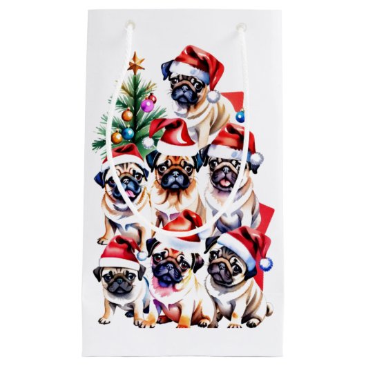 Pug Familie Kerst Gift Bag Klein Cadeauzakje (Voorkant)