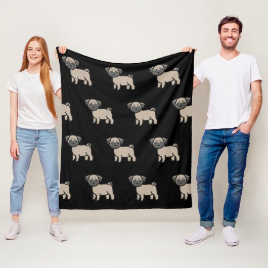 Pug Fawn Cartoon Fleece Deken (In situ)