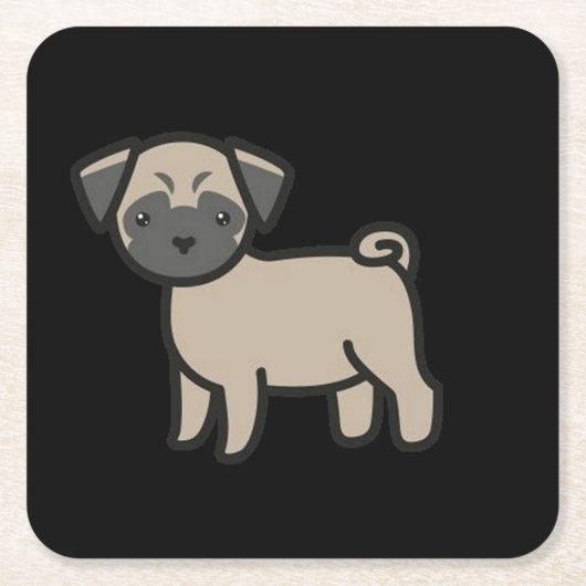 Pug Fawn Cartoon Kartonnen Onderzetters (Voorkant)
