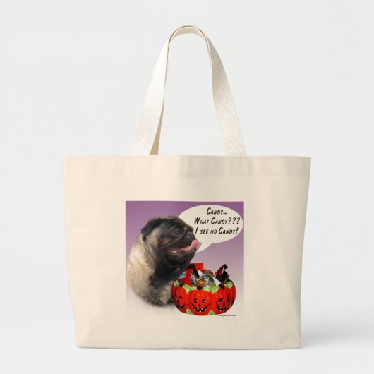 Pug (fawn) Halloween Snoep Grote Tote Bag (Voorkant)