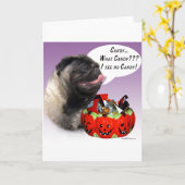 Pug (fawn) Halloween Snoep Kaart (Gele Bloem)