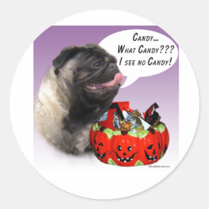 Pug (fawn) Halloween Snoep Ronde Sticker