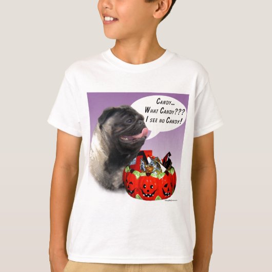 Pug (fawn) Halloween Snoep T-shirt (Voorkant)