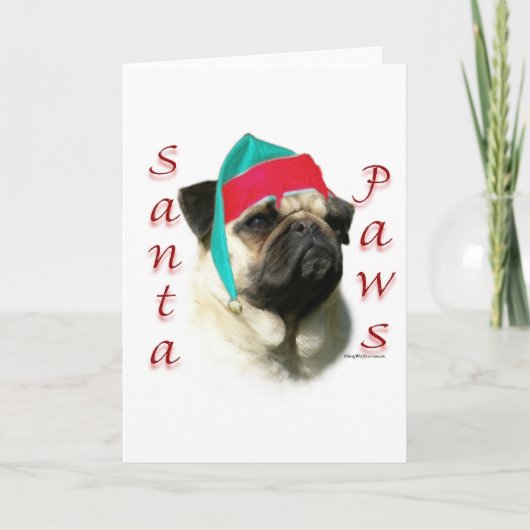Pug (fawn) Santa Paws Feestdagen Kaart (Voorkant)