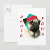 Pug (fawn) Santa Paws Feestdagenkaart (Voorkant / Achterkant)