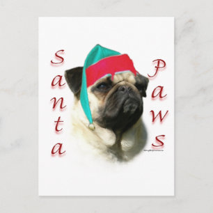 Pug (fawn) Santa Paws Feestdagenkaart