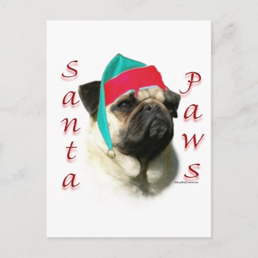 Pug (fawn) Santa Paws Feestdagenkaart (Voorkant)