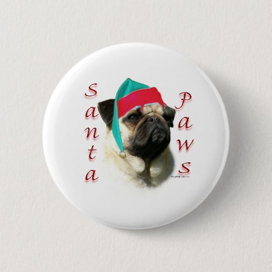 Pug (fawn) Santa Paws Ronde Button 5,7 Cm (Voorkant)