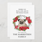 Pug fawn Waterverf Poinsettia Kerst Feestdagenkaart (Voorkant / Achterkant)