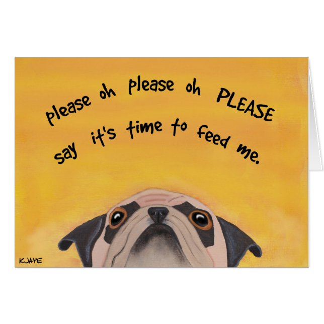 Pug Feeding Time - Fine Art Card voor Hondenliefhe (Voorkant Horizontaal)
