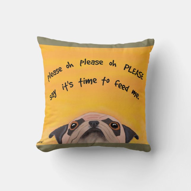 Pug Feeding Time - Funny Pillow voor Hondenliefheb Kussen (Voorkant)