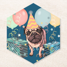 Pug-feestvieringsballonnen Hond Foto Confetti Kartonnen Onderzetters