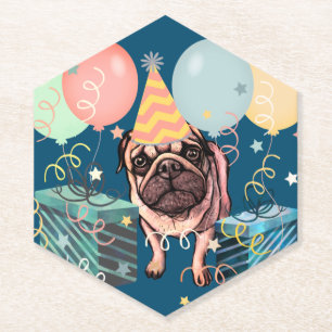 Pug-feestvieringsballonnen Hond Foto Confetti Kartonnen Onderzetters