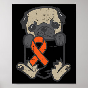 Pug Feet Oranje Lint Pocket Leukemie Kanker Awar Poster
