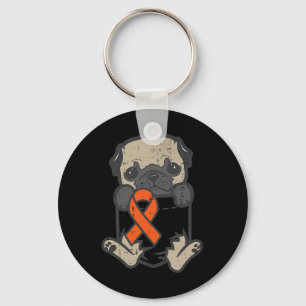 Pug Feet Oranje Lint Pocket Leukemie Kanker Awar Sleutelhanger