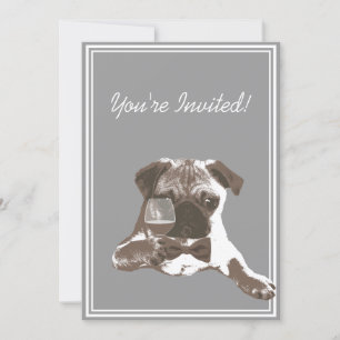 Pug & Fine Wine 30th Birthday Party Invitation Kaart