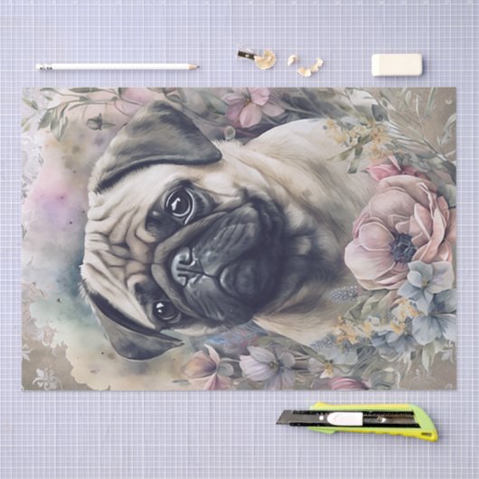 Pug Floral Dog Tissuepapier (Craft)