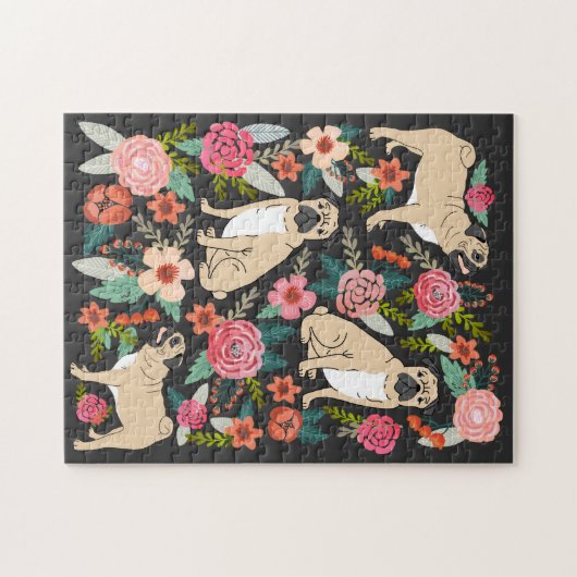 Pug Florals Legpuzzel (Horizontaal)