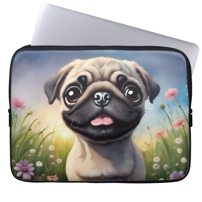 Pug Flowers Laptop Sleeve (Voorkant)