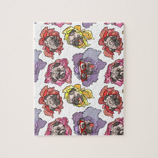Pug Flowers Legpuzzel (Verticaal)
