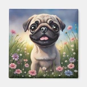 Pug Flowers Magneet