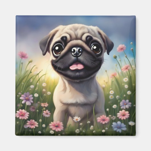 Pug Flowers Magneet (Voorkant)