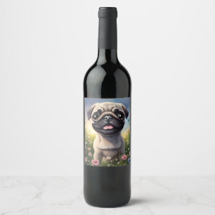 Pug Flowers Wijn Etiket