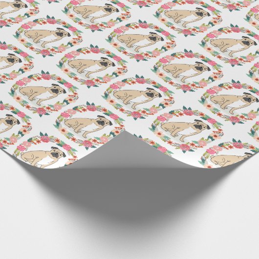 Pug Flowers Wrapping Paper - schattig pug wrapping Cadeaupapier (Hoek)