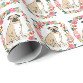 Pug Flowers Wrapping Paper - schattig pug wrapping Cadeaupapier (Rol Hoek)