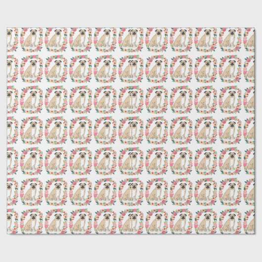 Pug Flowers Wrapping Paper - schattig pug wrapping Cadeaupapier (Zoom)