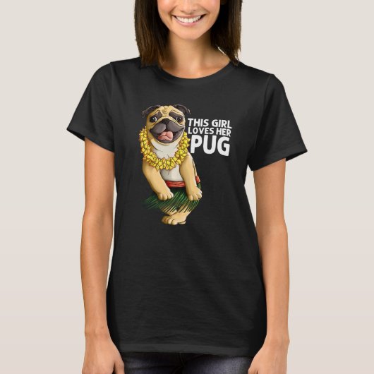Pug For Girls Kids Hula Dancer Aloha Pug T-shirt (Voorkant)