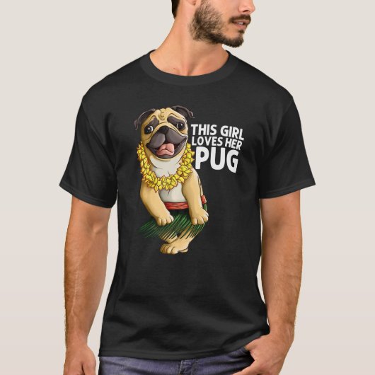 Pug For Girls Kids Hula Dancer Aloha Pug T-shirt (Voorkant)