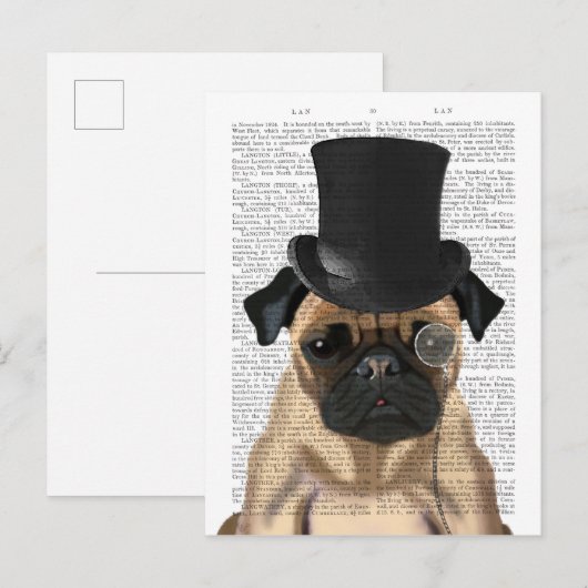 Pug, Formele hond en Pet Briefkaart (Voorkant / Achterkant)