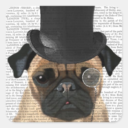 Pug, Formele hond en Pet Vierkante Sticker (Voorkant)