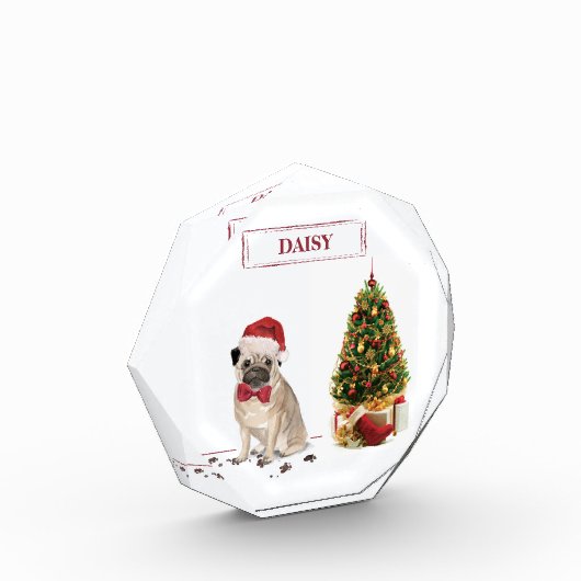 Pug Funny Kersthond met boom Fotoblokken (Links)