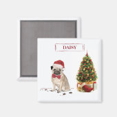 Pug Funny Kersthond met boom Magneet (Voorkant / Achterkant)