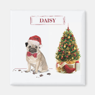 Pug Funny Kersthond met boom Magneet