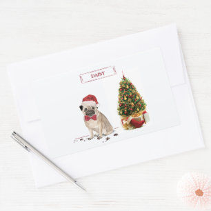 Pug Funny Kersthond met boom Rechthoekige Sticker
