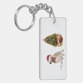 Pug Funny Kersthond met boom Sleutelhanger (Voorkant Links)