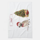 Pug Funny Kersthond met boom Theedoek (Verticaal)