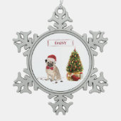 Pug Funny Kersthond met boom Tin Sneeuwvlok Ornament (Voorkant)