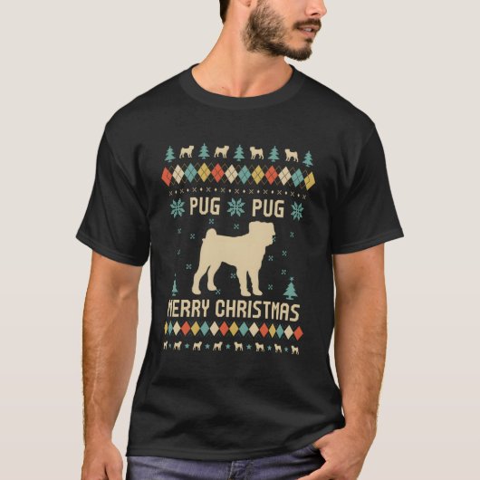 Pug Funny Ugly Sweater  Retro voor Kerst T-shirt (Voorkant)