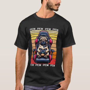 Pug Gamer Pew Grappige Videospellen Vintage Jongen T-shirt