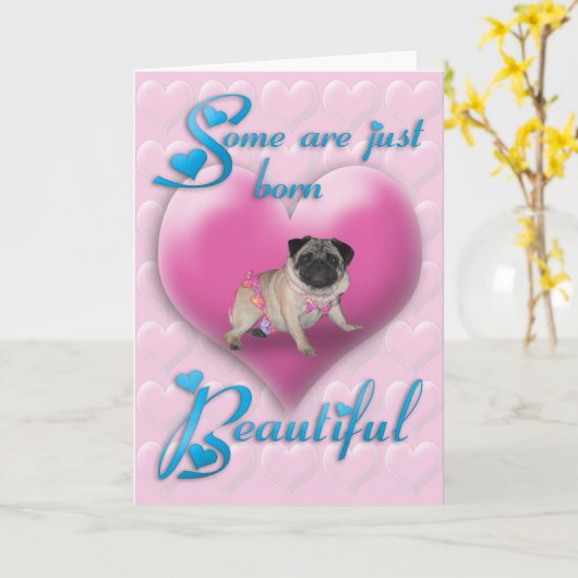 Pug Geboren Mooie Verjaardag Kaart (Gele Bloem)