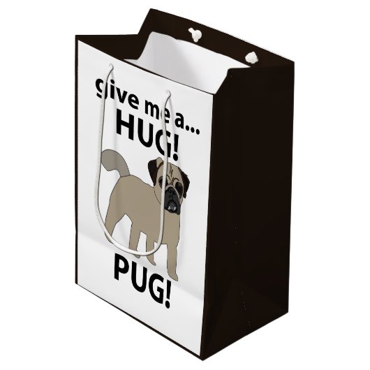Pug Geef me een knuffel Funny Pug Medium Cadeauzakje (Voorkant Gekanteld)