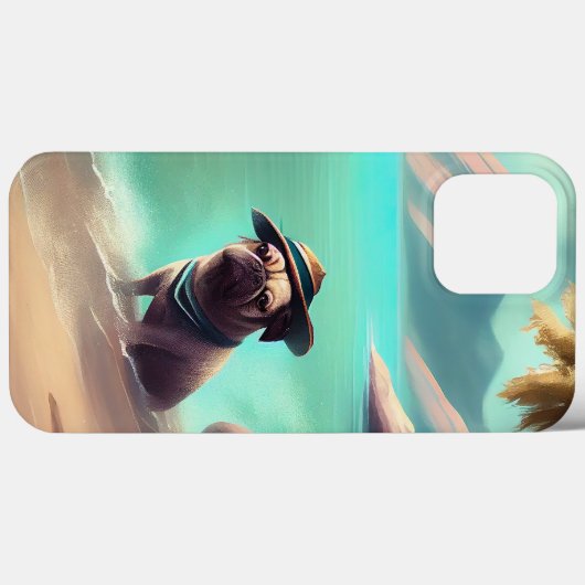 Pug geniet van strandschilderkunst Case-Mate iPhone case (Achterkant (horizontaal))
