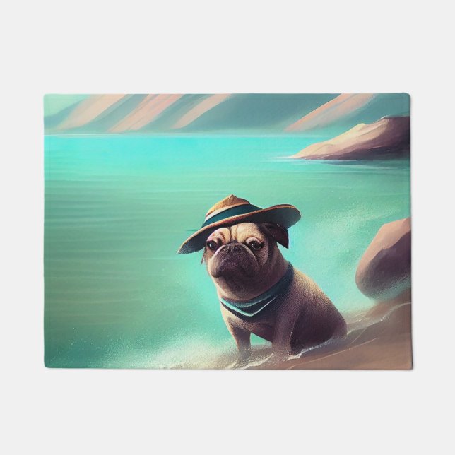 Pug geniet van strandschilderkunst deurmat (Voorkant)