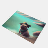 Pug geniet van strandschilderkunst deurmat (Schuin)