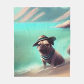 Pug geniet van strandschilderkunst fleece deken (Voorkant)